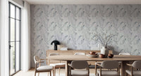Geometric shards calm the Dining room in Fragmented Grayscale Mosaic wallpaper.