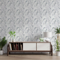 Cool gray tones intersect with white gaps on Fragmented Mosaic wallpaper.