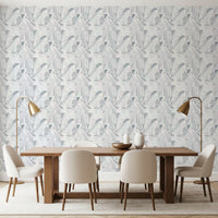 Mosaic fragments scatter behind the dining room with this Fragmented wallpaper.