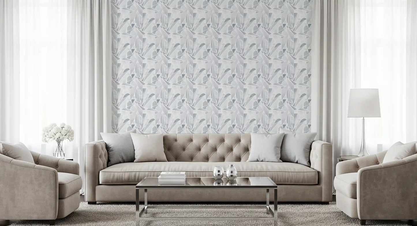 Speckled fill textures sit inside each piece on this Grayscale Mosaic wallpaper.