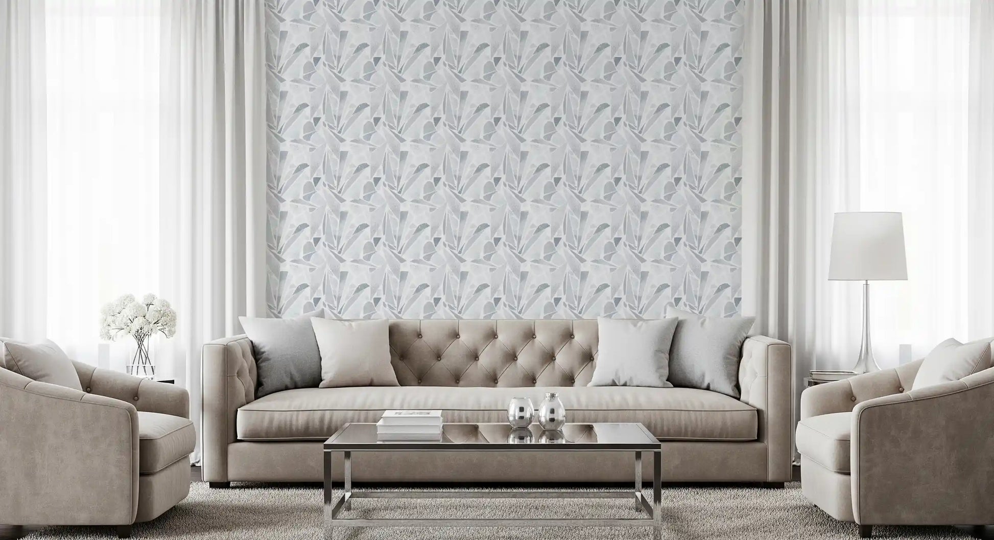 Speckled fill textures sit inside each piece on this Grayscale Mosaic wallpaper.