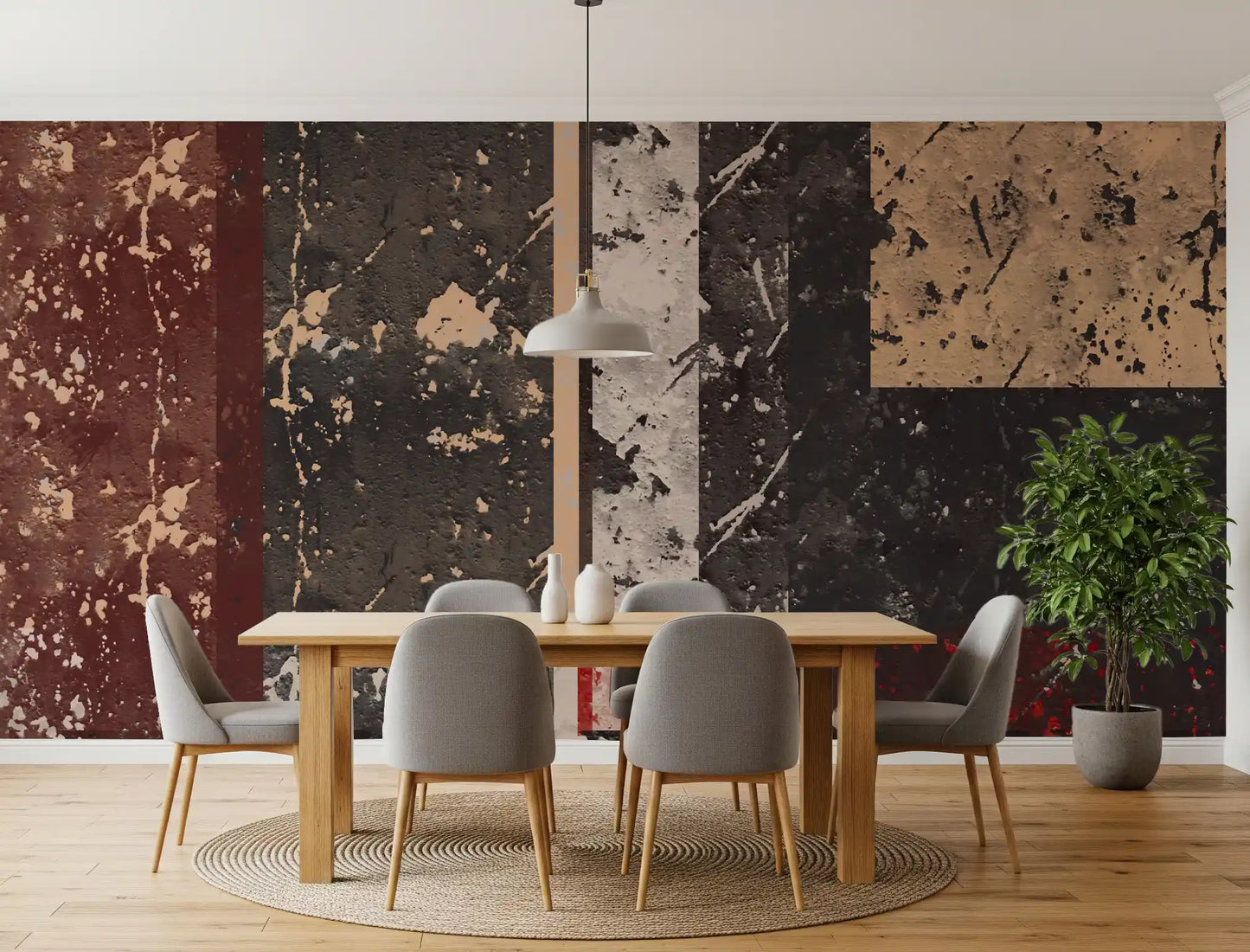 Vertical panel layout in the grunge abstract wall mural with paint splatter marks