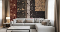 Weathered surface of the Urban Canvas wall mural in industrial color blocks