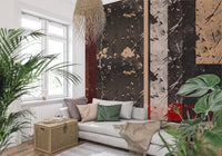 Living room corner fitted with the weathered abstract wall mural