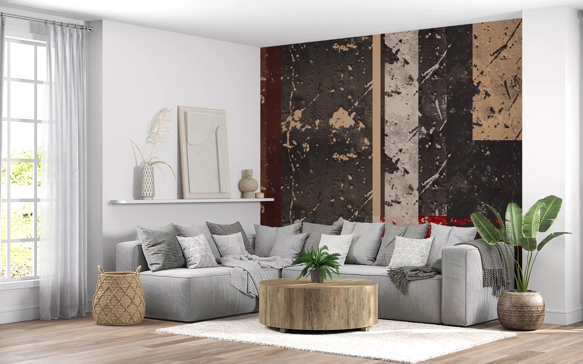Urban Canvas Abstract Wall Mural panel showing distressed red and beige texture