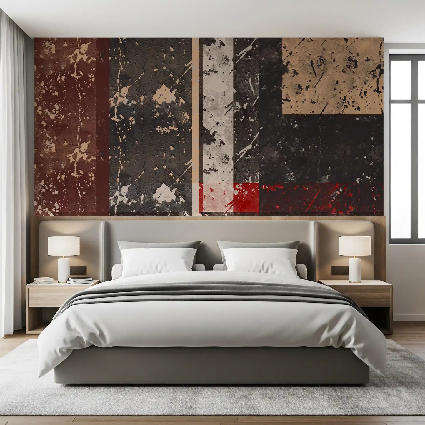 Bedroom finished with the Urban Canvas Abstract Wall Mural
