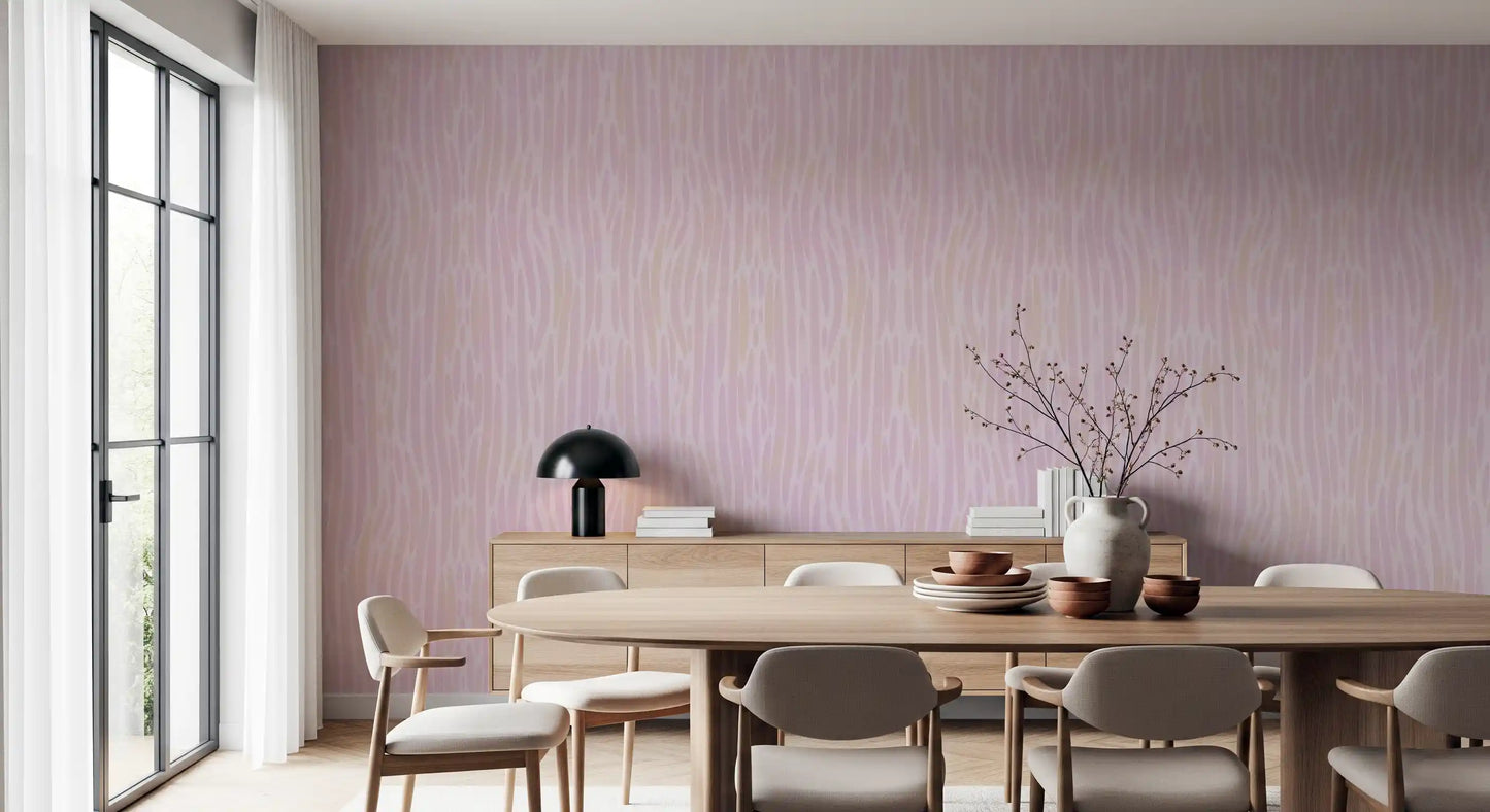 Translucent stroke marks on the soft pink wallpaper with willow-line texture