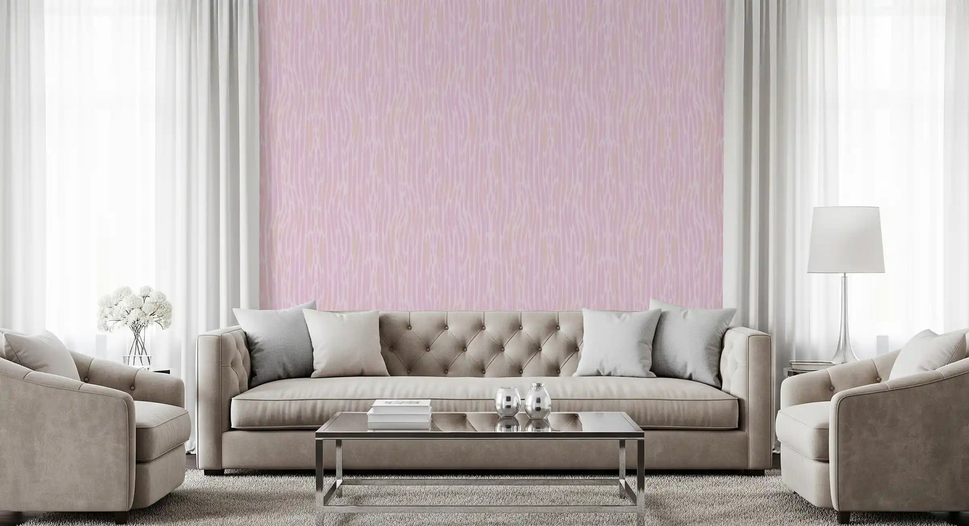 Modern Living room using the watercolor pink stroke wallpaper