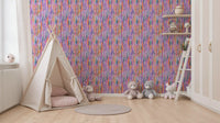 Multicolor rainbow chromatic flow pattern wallpaper with vertical pink and purple brushstrokes