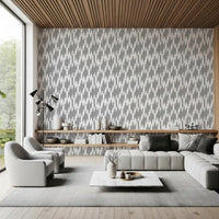 Gray and white teardrop geometric wallpaper with intricate repeat motifs