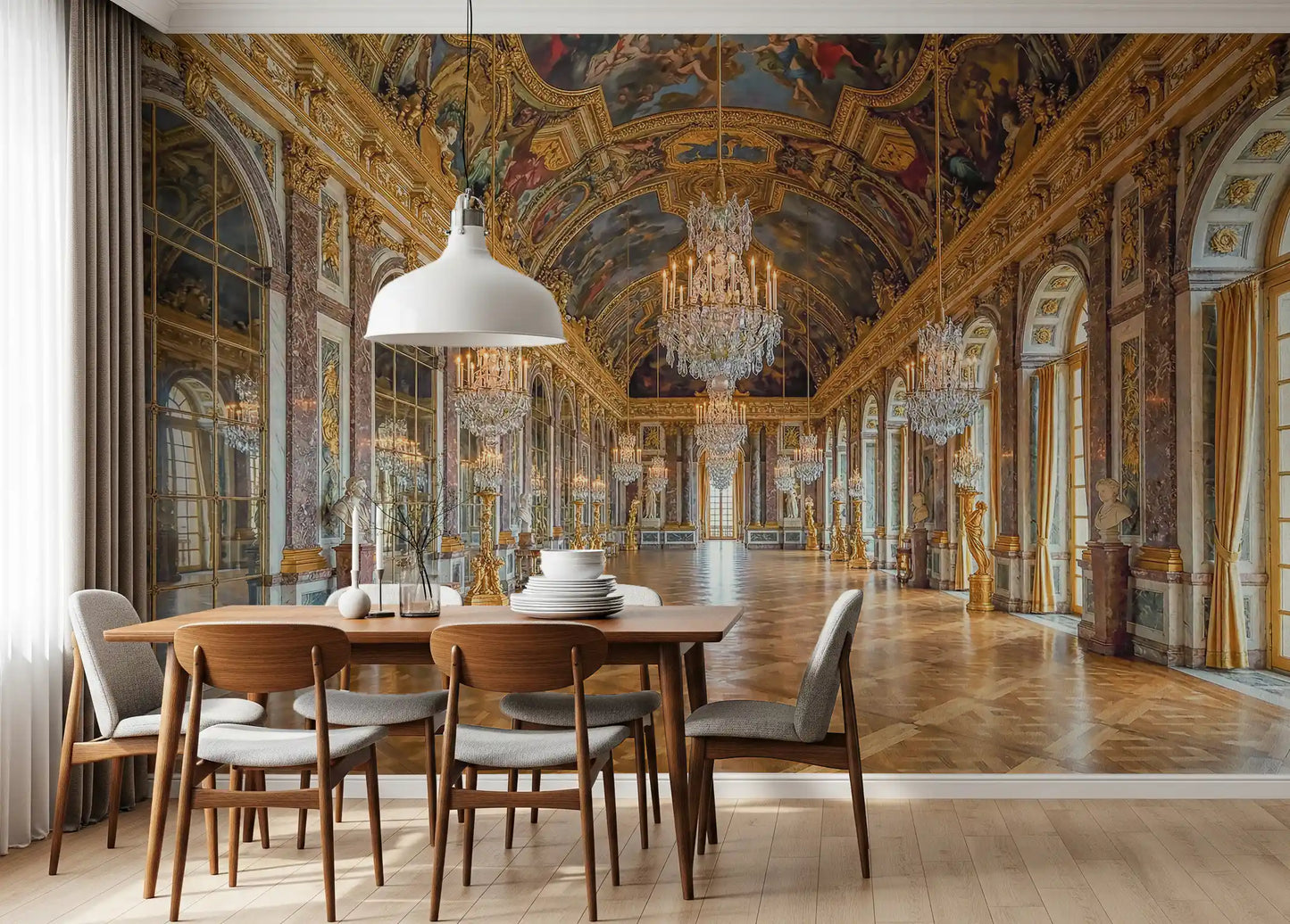 Painted mythological ceiling scenes in the Versailles Palace wall mural
