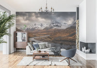 Golden moorland grasses covering the valley floor in this highland wall mural