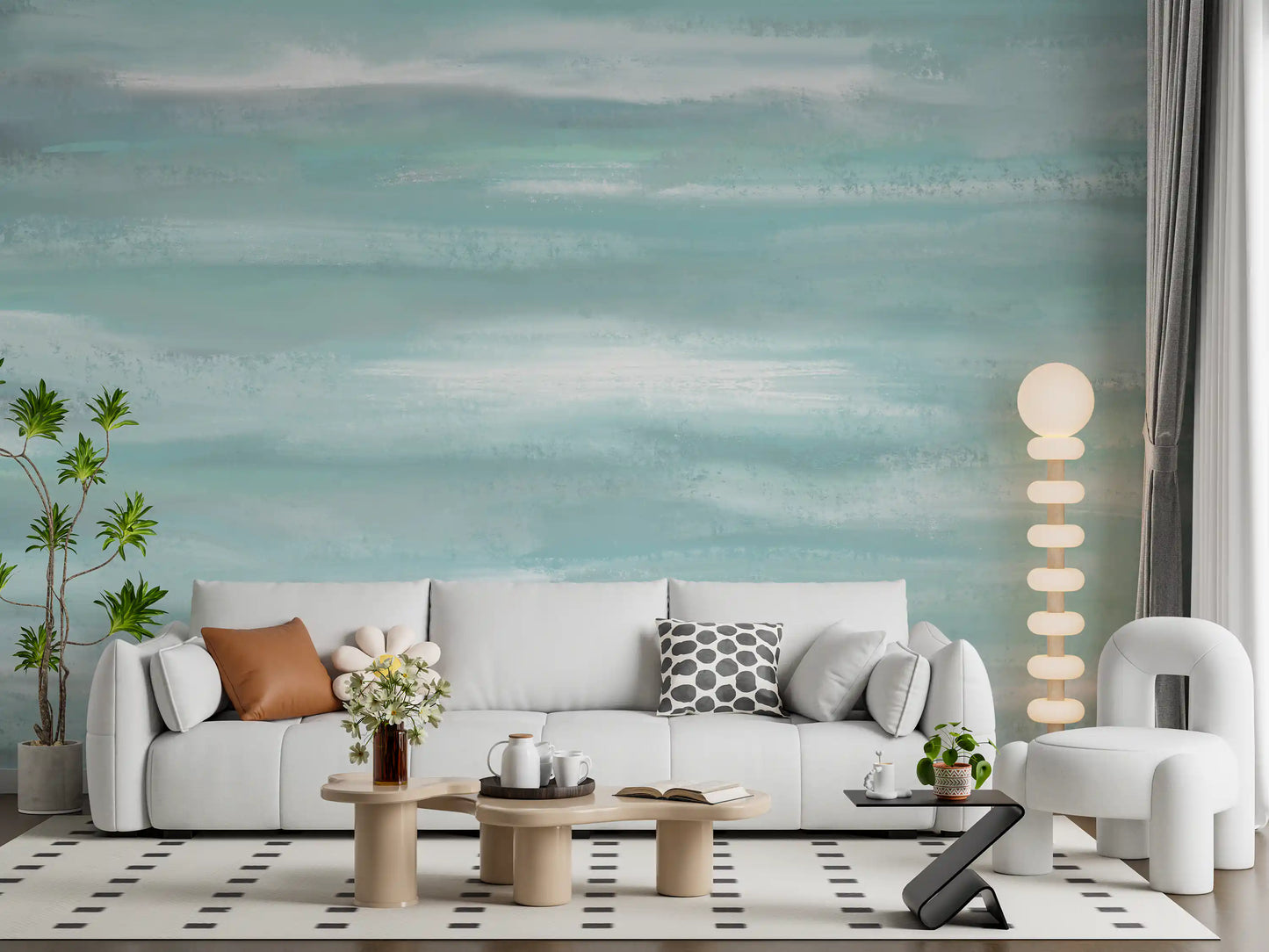 Aqua Horizon Strokes Wall Mural