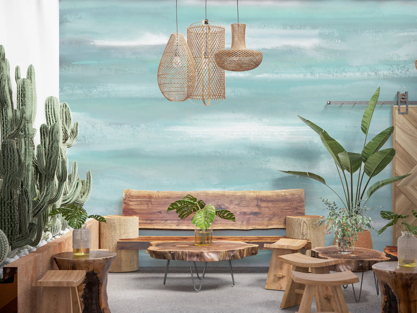 Aqua Horizon Strokes Wall Mural