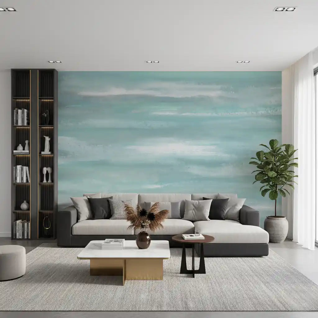 Aqua Horizon Strokes Wall Mural