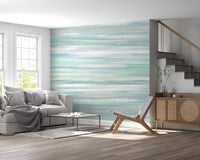 Blended mint and grey tones layered through the Serene Hues wall mural