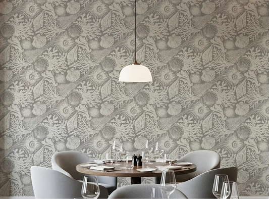 Boho Seashell & Coral Gray Wallpaper⁠
