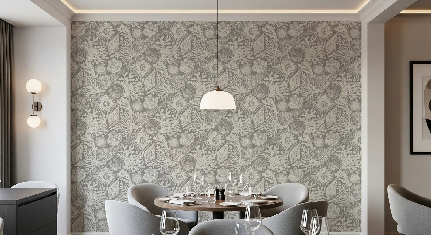 Boho Seashell & Coral Gray Wallpaper⁠