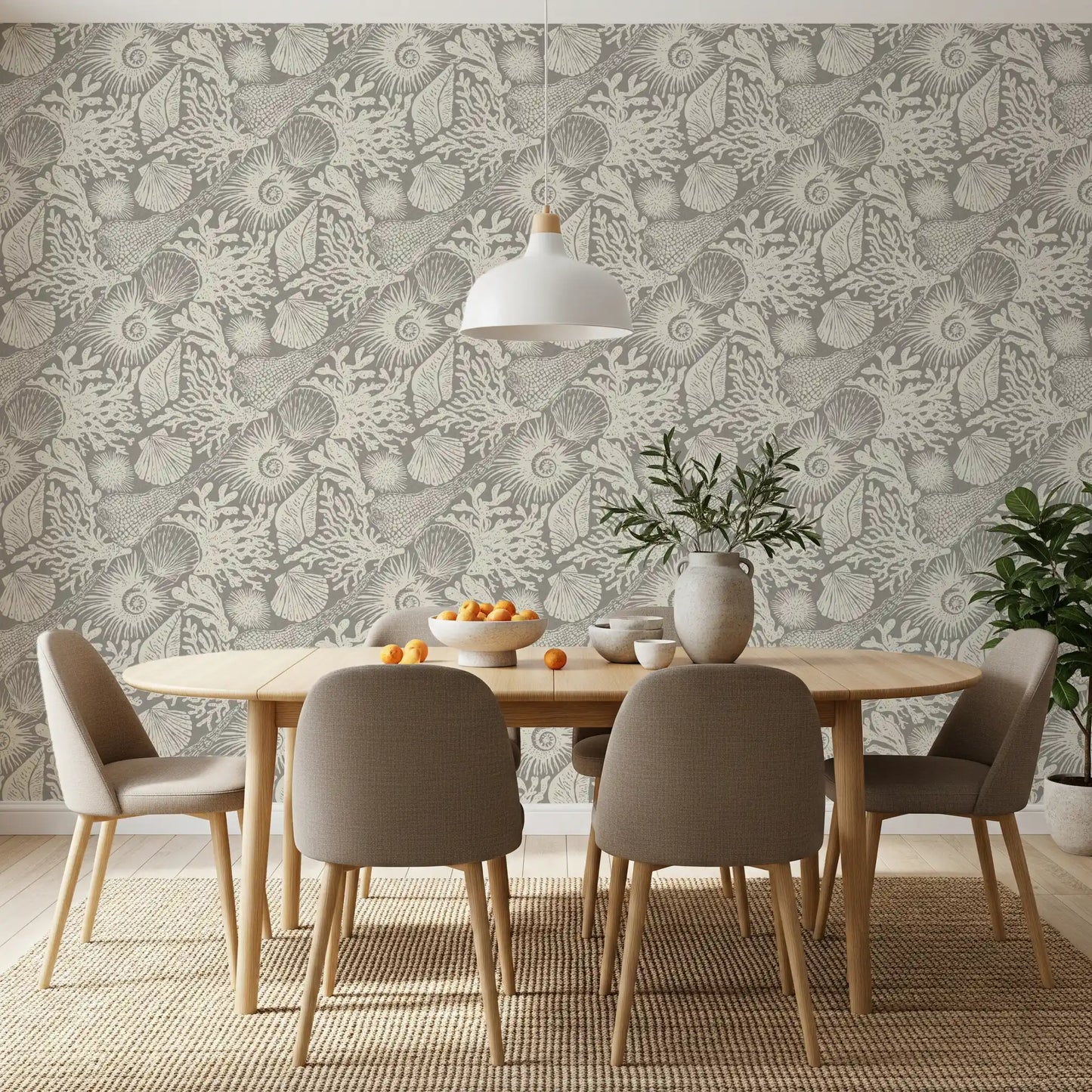 Boho Seashell & Coral Gray Wallpaper⁠