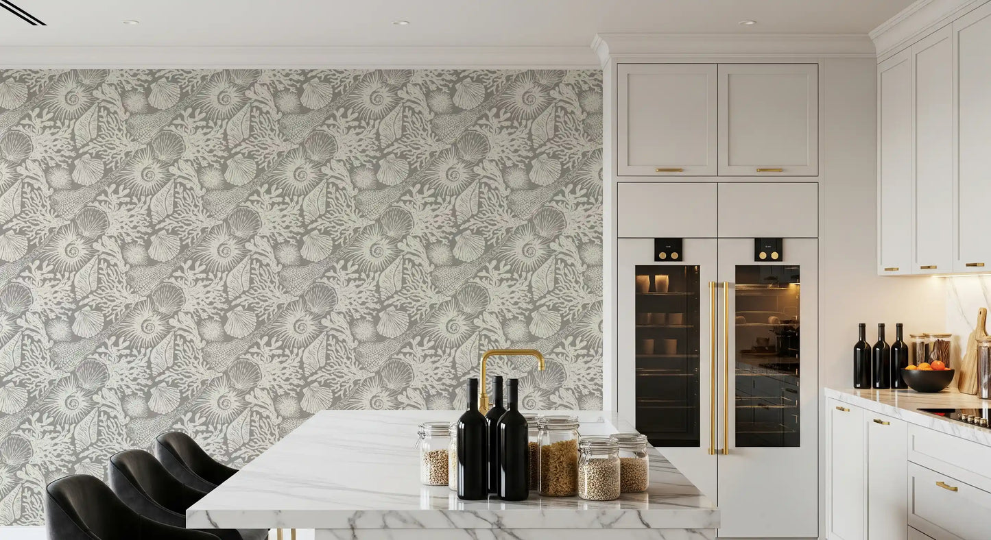 Boho Seashell & Coral Gray Wallpaper⁠