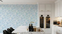 Two-colour powder blue and cream swatch of the Boho Seashell wallpaper