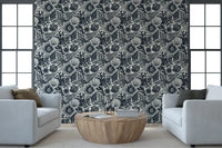 Vintage marine illustration pattern on the Seashell Coral Midnight wallpaper