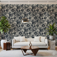 Boho Midnight wallpaper installed on a hallway back surface in dark navy