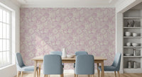 Branching coral and scallop shells across the Boho Lavender Coral wallpaper