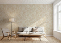 Full swatch of the Boho Seashell Coral Sand wallpaper in warm neutral tones