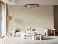 Tonal sand coastal wallpaper spanning a Living room in warm beige and off-white