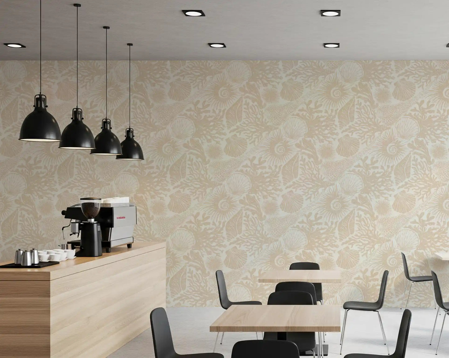 Boho Seashell Coral Sand wallpaper in a near-tonal beige and cream repeat