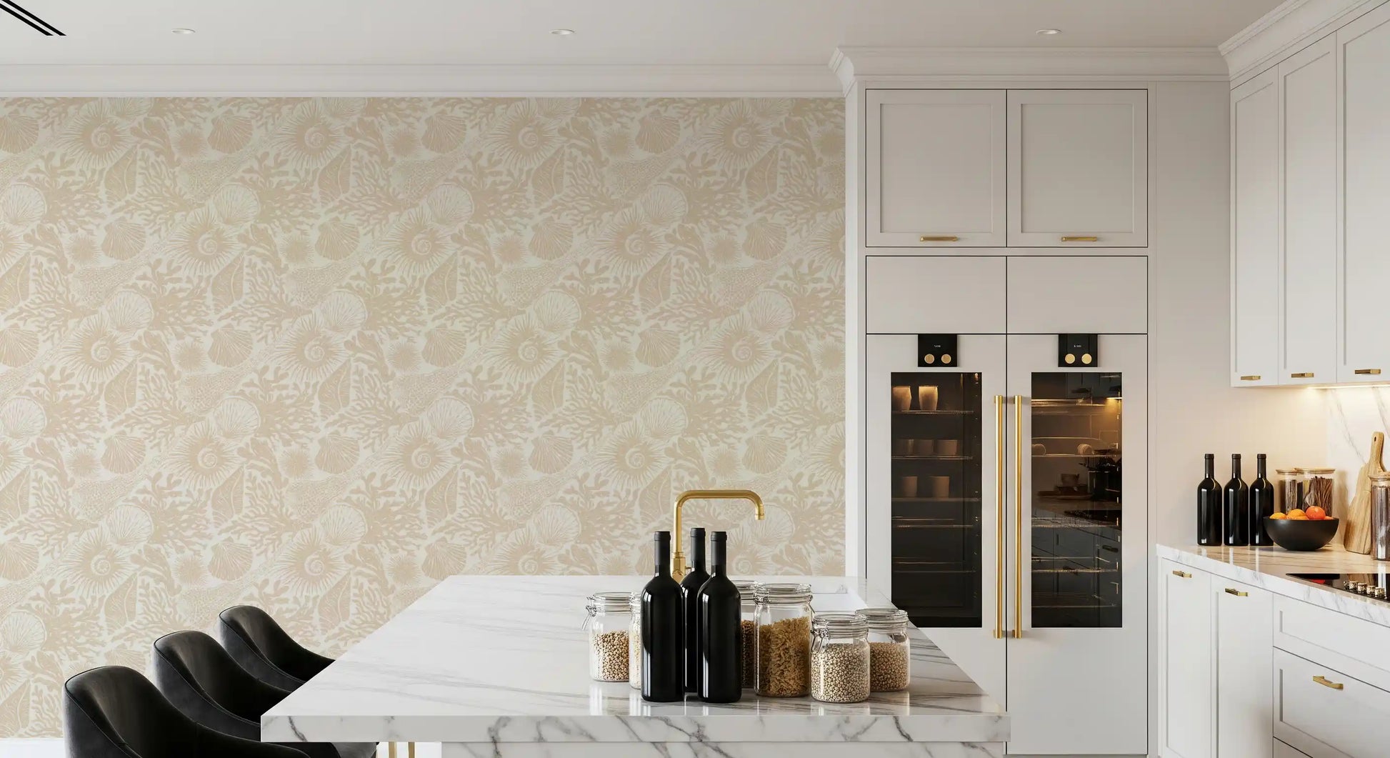 Sandy beige scallop shells across the Boho Seashell Coral Sand wallpaper
