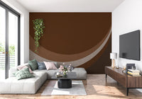 Living room paired with flowing Rhythm Waves wall mural in cocoa and cream