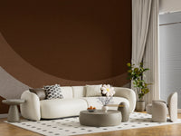lounge finished in Cocoa Rhythm Waves geometric wall mural
