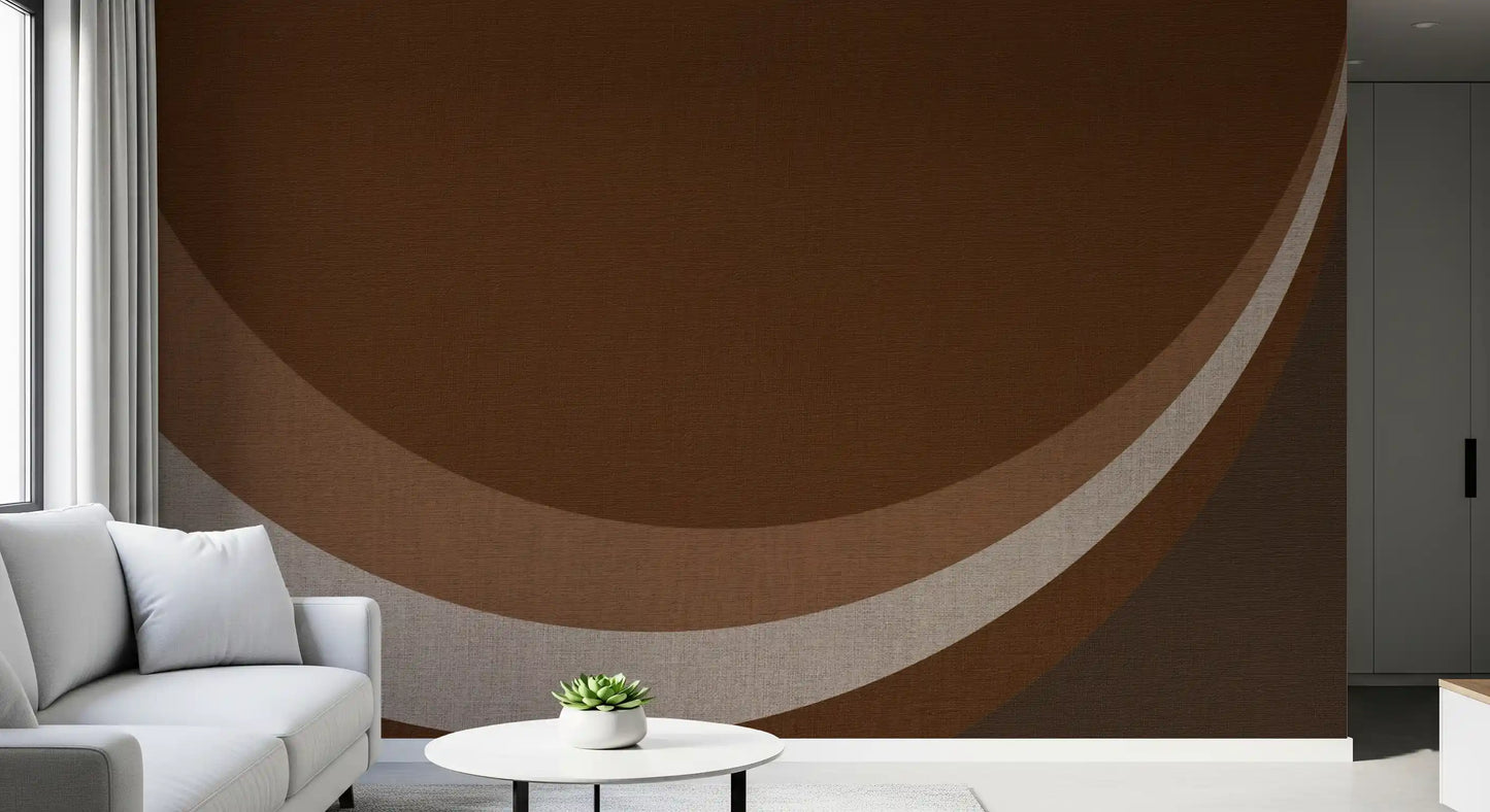 Flowing geometric bands in Cocoa Rhythm Waves wall mural with warm brown tones