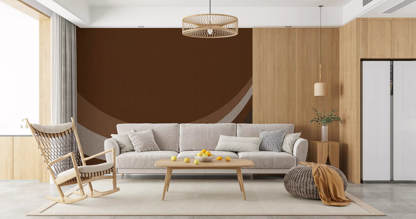 Abstract curved composition on Cocoa Rhythm Waves brown wall mural