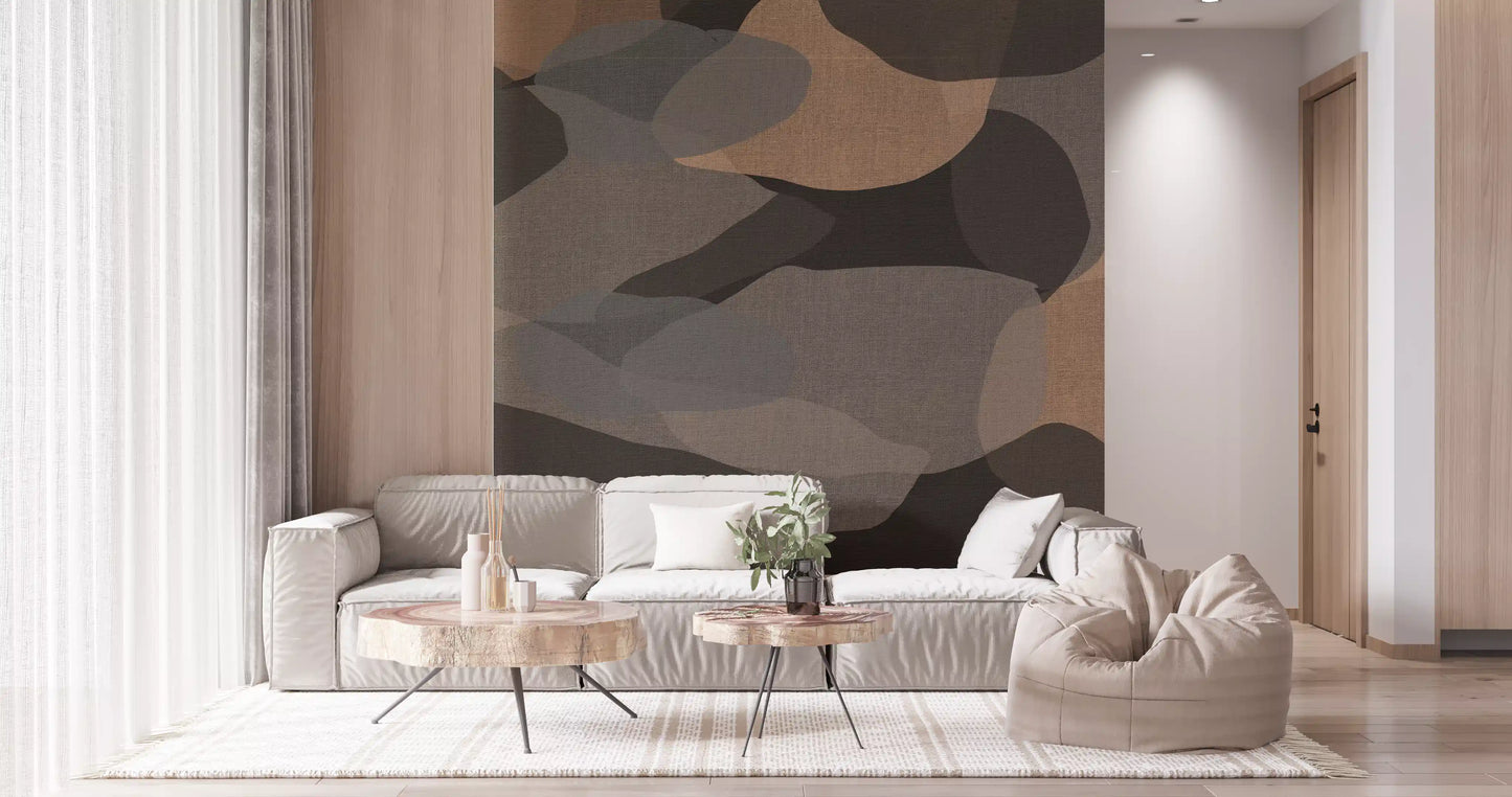Matte finish softens the abstract geometry wall mural in muted earthy tones