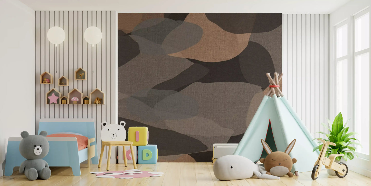 Pebble-like shapes overlap across the earthy organic layers wall mural surface