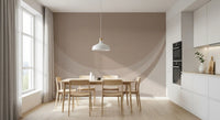 Kitchen and dining room backed by warm beige abstract geometry wall mural
