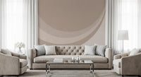 Minimal living room wears soft beige ripple geometry wall mural backdrop