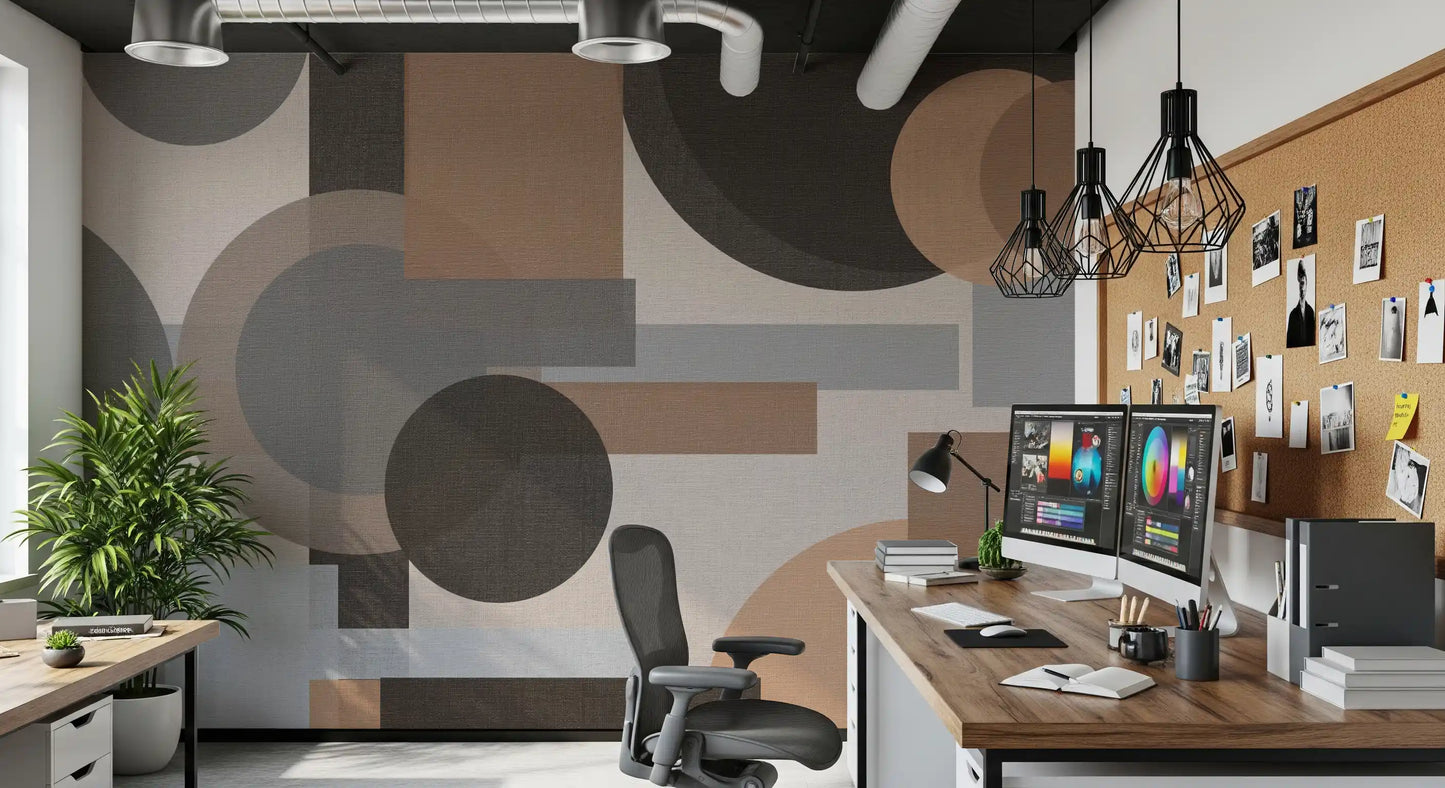Home office workplace pairing brown and grey shapes in Geometric Harmony abstract 