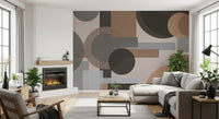 Living room styled with Geometric Harmony abstract wall mural in beige brown tones