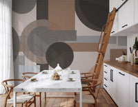 Kitchen-dining space featuring Earthy Geometric Harmony abstract wall mural backdrop