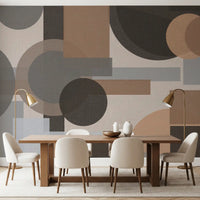 Warm beige and brown shapes balance across Earthy Geometric Harmony wall mural