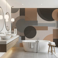 Linen-weave texture beneath Geometric Harmony abstract wall mural in earthy tones