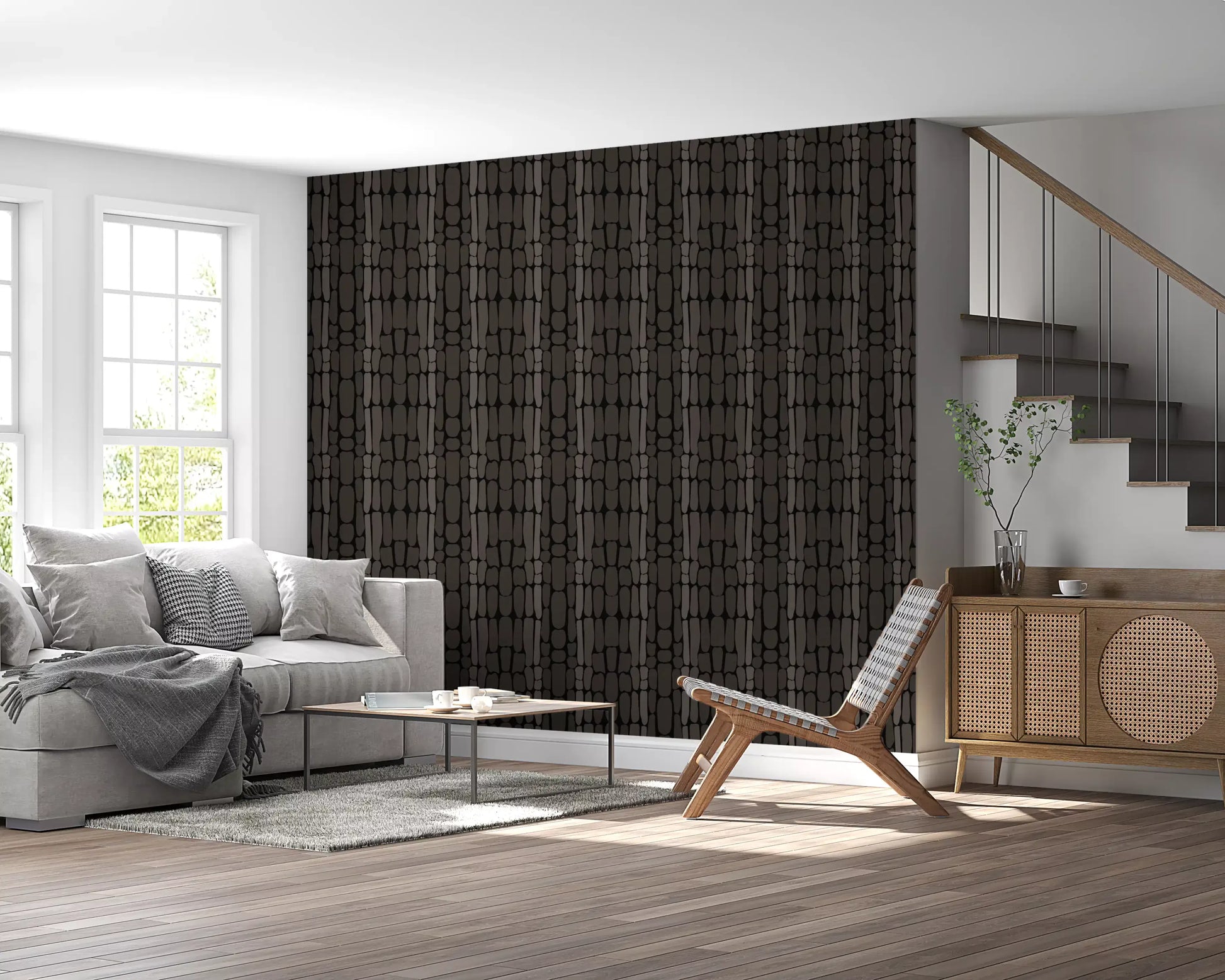 Tonal shifts between charcoal and ebony in Textured Stone wallpaper