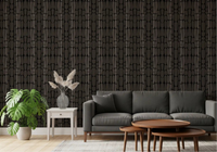 Living room paired with Black Textured Stone Shapes wallpaper in charcoal tones