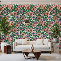 Detailed view of Dog Rose Butterflies wallpaper showing hand-drawn line work