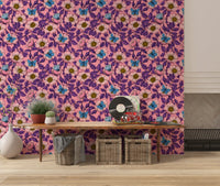 Botanical line illustration shapes the dog rose and butterfly wallpaper into a hand-drawn piece