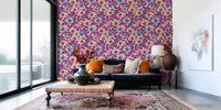 Botanical Living room backdrop comes from dog rose and butterfly wallpaper in pink hues